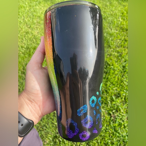 Custom handmade tumbler. Rainbow peekaboo leopard. Kinda emotional - Picture 4 of 4